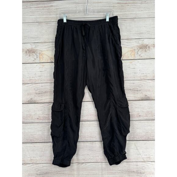 Johnny Was Cupra Rayon Cargo Jogger Pants Womens Small Black Elastic Drawstring - Picture 1 of 10